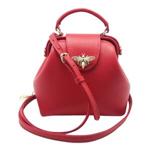 Red Vegan Leather Mini Crossbody Bag Gold Bee Hardware Excellent Condition